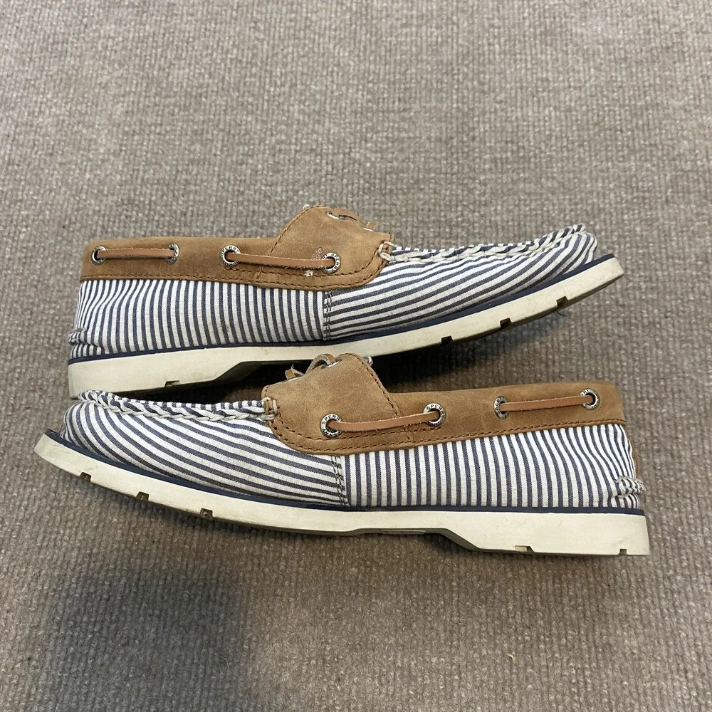 Sperry Top-Sider Shoes Mens Size 8 Blue Striped Canvas Boat Casual‎ STS22036